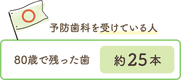 予防歯科を受けている人 80歳で残った歯 約25本